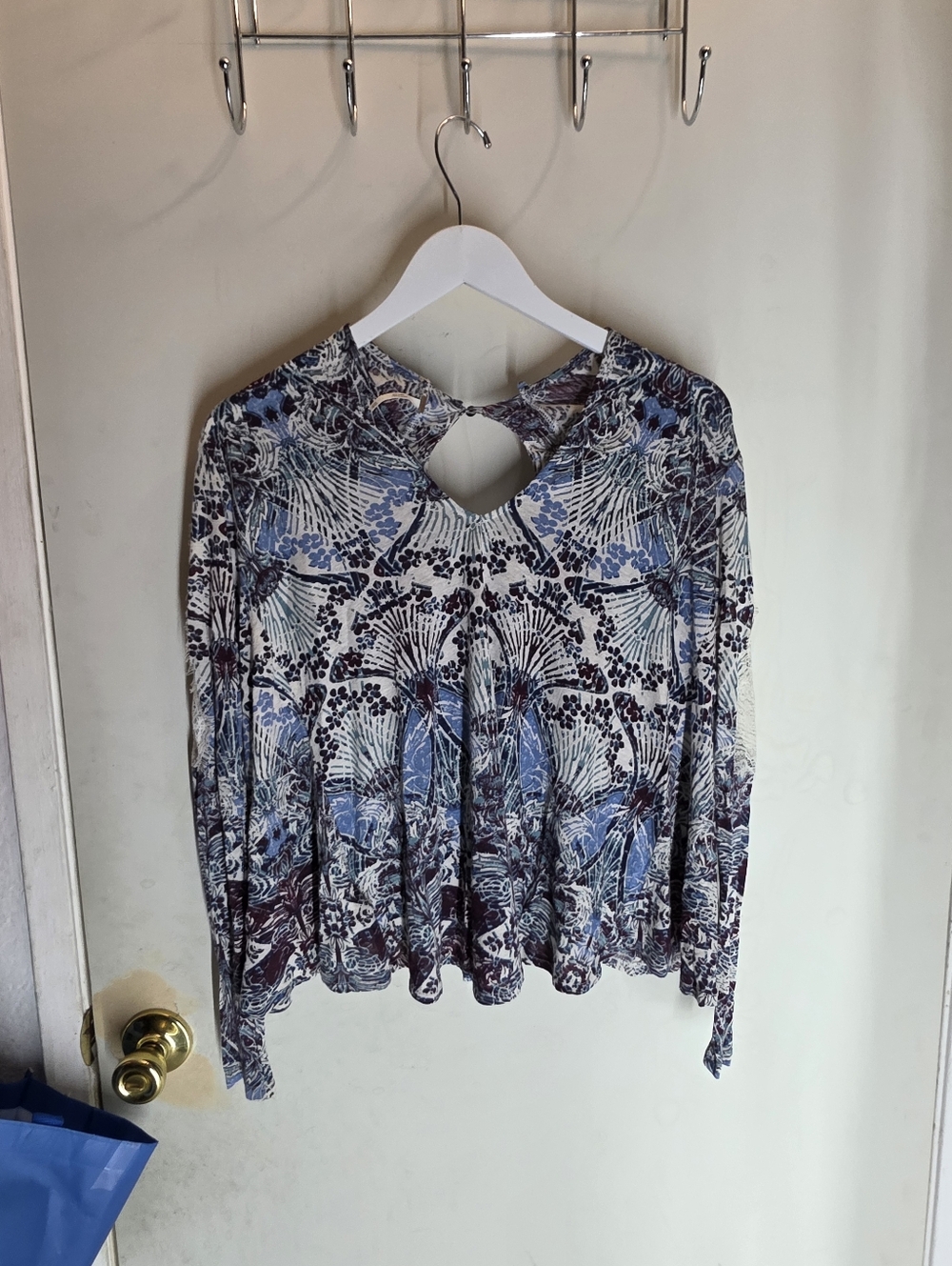 Free People New World Nouveau Lace Sleeve Mock Neck Top